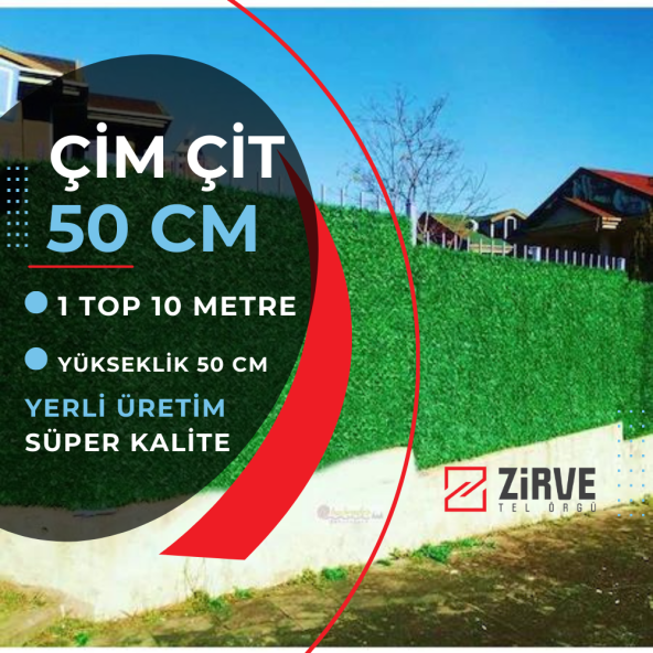 Zirve Tel Örgü Çim Çit Takımı 50cm x 10 Metre (5 Direk + Aparatlar)