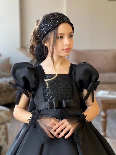 MODAVALS TARLATANLI DUVAKLI SATEN UZUN KIZ ÇOCUK PRENSES ABİYE ELBİSE - 10