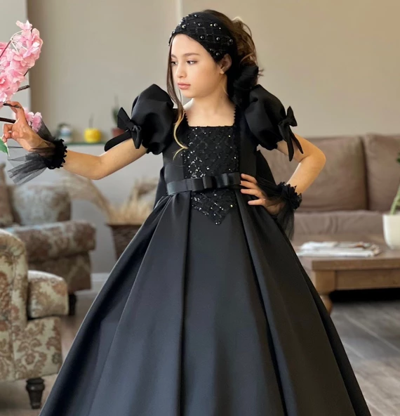 MODAVALS TARLATANLI DUVAKLI SATEN UZUN KIZ ÇOCUK PRENSES ABİYE ELBİSE - 11