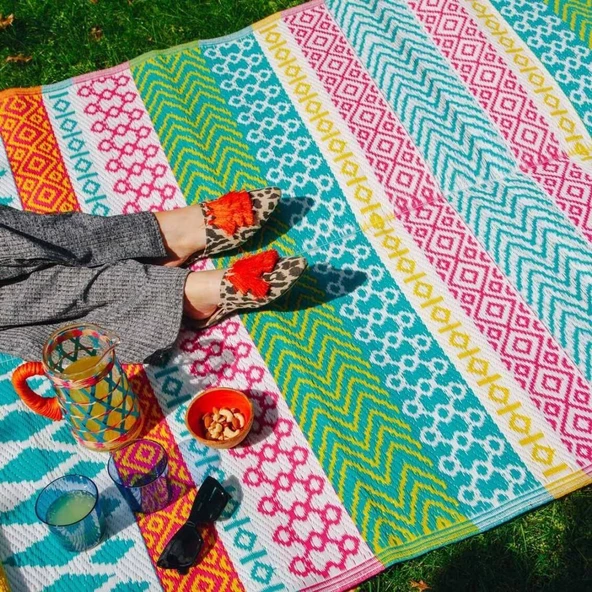 CRAFT HOME Carnaval Kamp Piknik Plaj Hasır Halı Kilim - 8