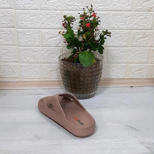 Akınalbella 408 Camel Renk Çapraz eva Hafif Rahat Bayan Terlik - Resim 8