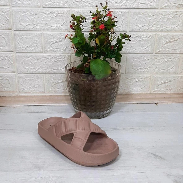 Akınalbella 408 Camel Renk Çapraz eva Hafif Rahat Bayan Terlik - Resim 6