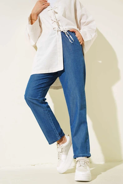 Duble Paça Bel Lastikli Kot Pantolon Kot ürün görseli 1