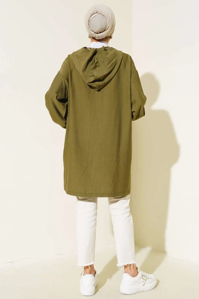 Kapüşonlu Önü Cepli Kap Haki - Resim 3