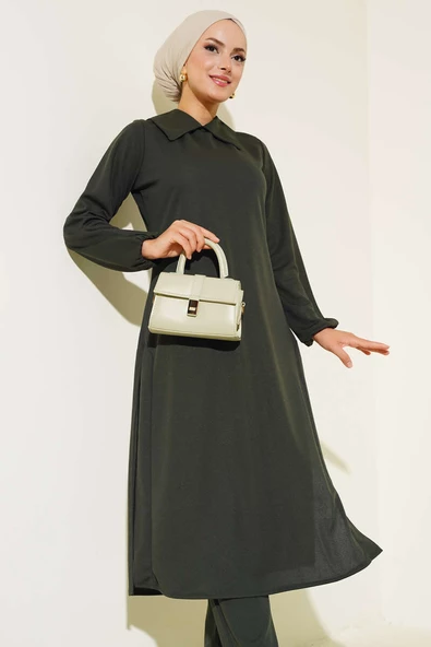 Gömlek Yaka Uzun Tunik Takım Haki - 2