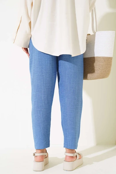 Bel Lastik Tensel Pantolon İndigo - Resim 3