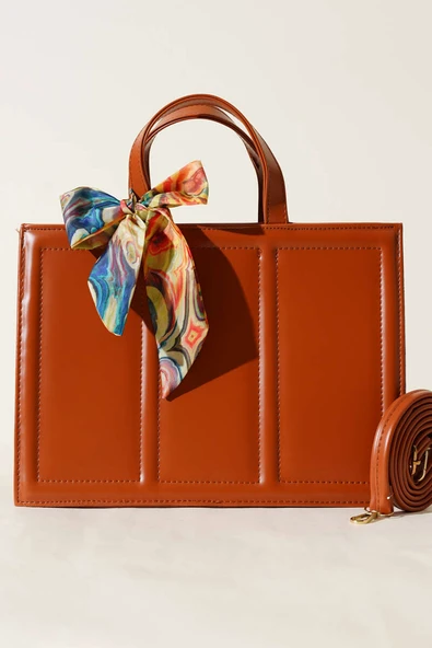 Fularlı Dikdörtgen Çanta Taba - Resim 2