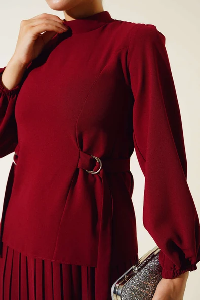 Pileli Etekli İkili Takım Bordo - 4