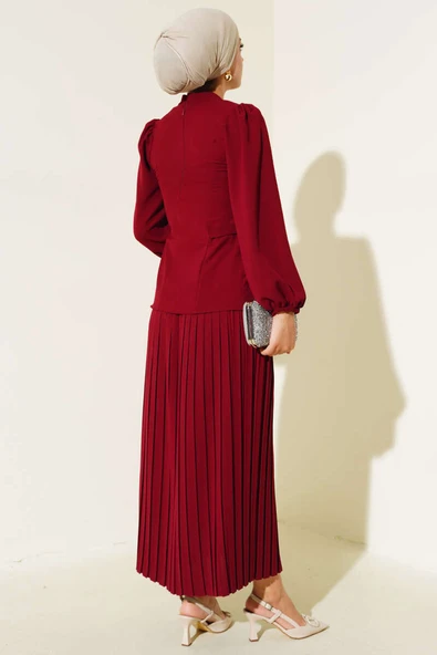 Pileli Etekli İkili Takım Bordo - 3