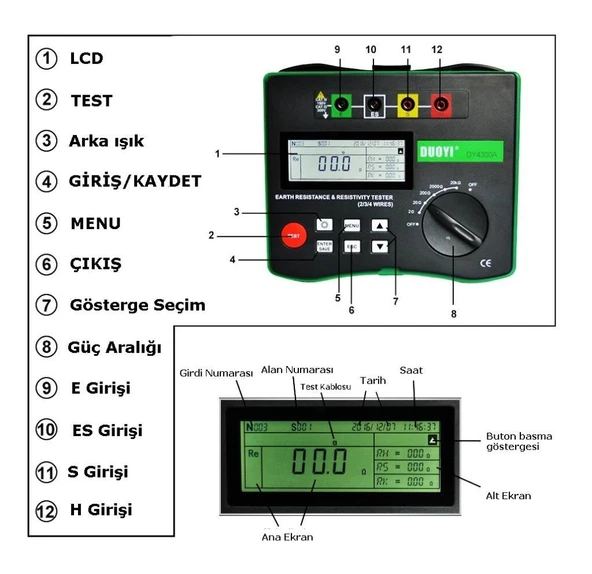 DUOYI DY4300A 4 Terminalli Toprak Direnci Megeri - Resim 2