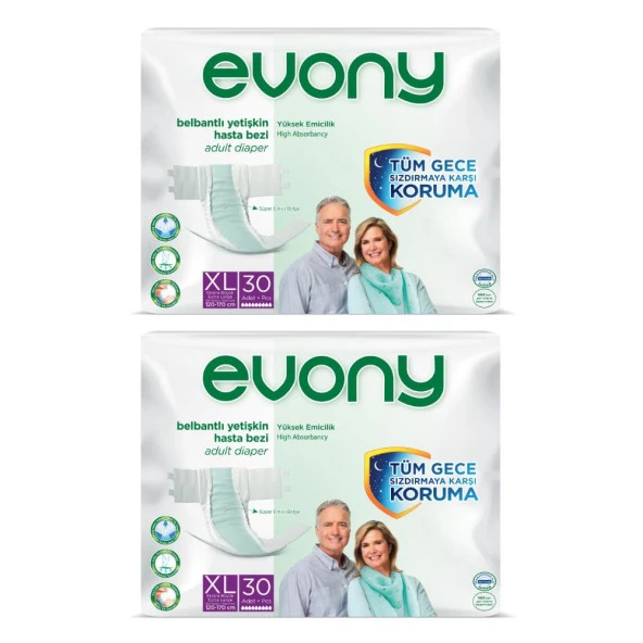 Evony Belbantlı Ekstra Büyük Boy (XL) 30'lu 2 Paket Hasta Bezi