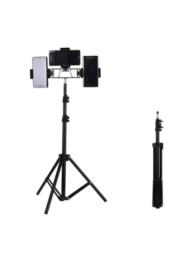 Tripod 2 Metre Telefon Tutucu Tripod Ayak 2 Adet Telefon Tutucu 1 Adet Multi Pozisyon Adaptör