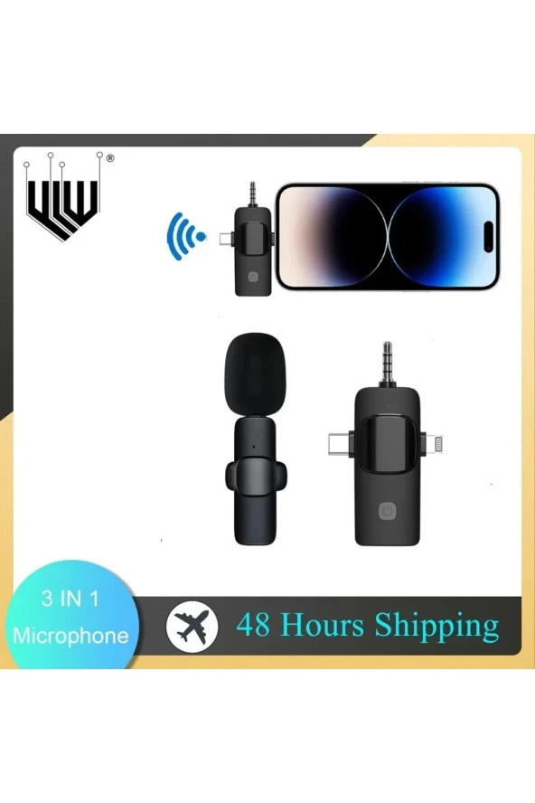 Tüm Cihazlar için 2İN1 Mini Kablosuz Yaka Mikrofonu (iOS, Android, Kamera, PC) Tiktok, Youtube - Resim 2