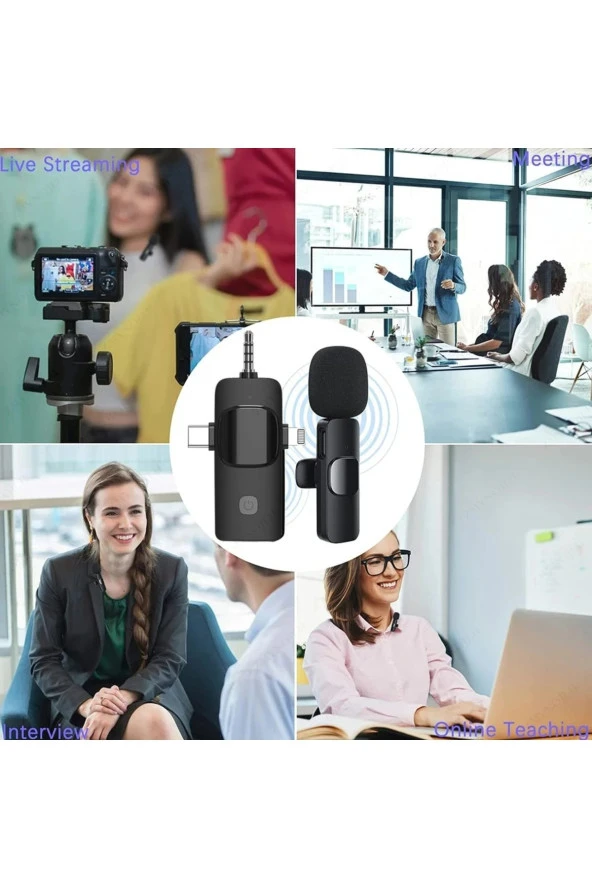 Tüm Cihazlar için 2İN1 Mini Kablosuz Yaka Mikrofonu (iOS, Android, Kamera, PC) Tiktok, Youtube - Resim 3