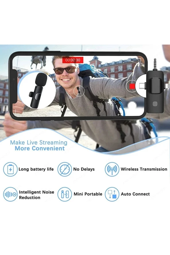 Tüm Cihazlar için 2İN1 Mini Kablosuz Yaka Mikrofonu (iOS, Android, Kamera, PC) Tiktok, Youtube - Resim 4