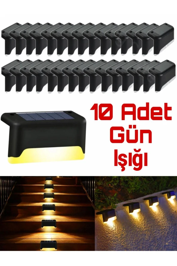 10 Adet Solar Güneş Enerjili Şarj Edilen Köşebent Merdiven Bahçe Led Lamba Dekor Bahçe Aydınlatma