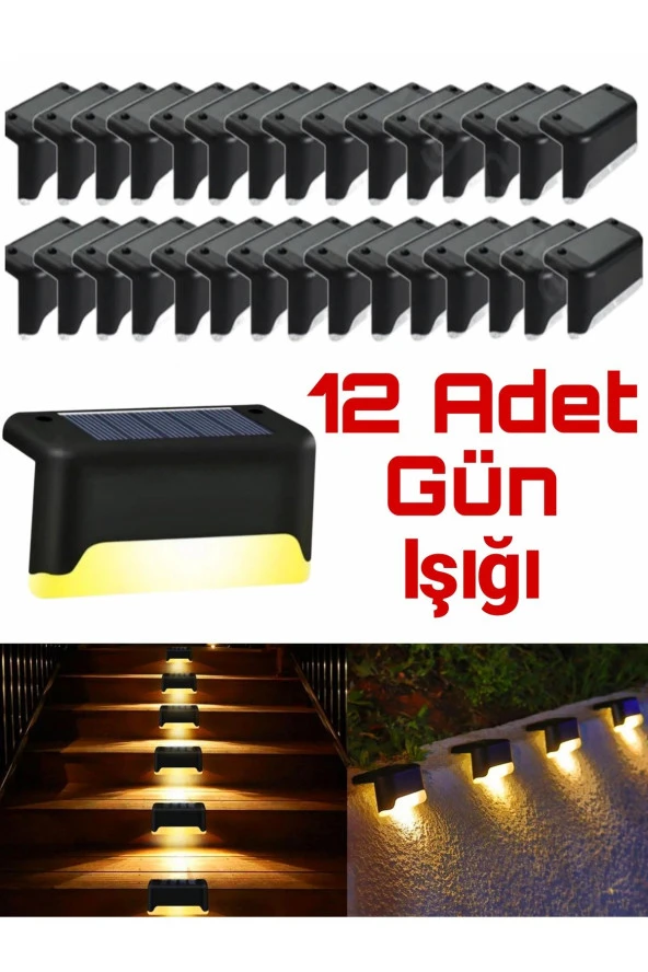 12 Adet Solar Güneş Enerjili Şarj Edilen Köşebent Merdiven Bahçe Led Lamba Dekor Bahçe Aydınlatma