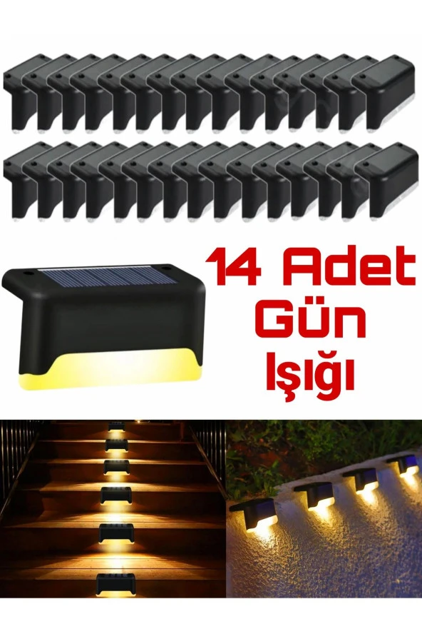 14 Adet Solar Güneş Enerjili Şarj Edilen Köşebent Merdiven Bahçe Led Lamba Dekor Bahçe Aydınlatma