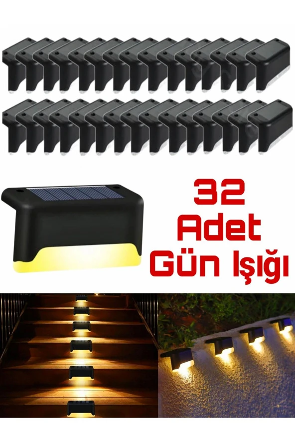 32 Adet Solar Güneş Enerjili Şarj Edilen Köşebent Merdiven Bahçe Led Lamba Dekor Bahçe Aydınlatma