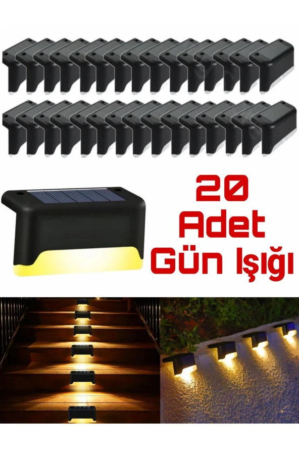 20 Adet Solar Güneş Enerjili Şarj Edilen Köşebent Merdiven Bahçe Led Lamba Dekor Bahçe Aydınlatma