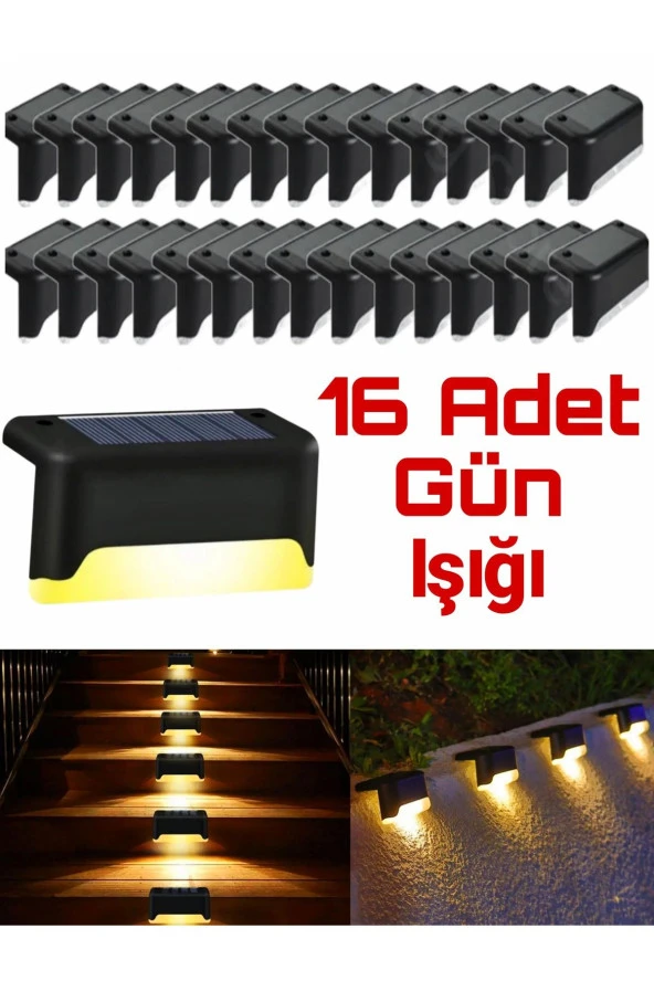 16 Adet Solar Güneş Enerjili Şarj Edilen Köşebent Merdiven Bahçe Led Lamba Dekor Bahçe Aydınlatma