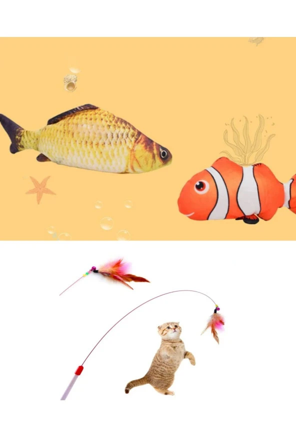 4 Adet İnteraktif Kedi Oyuncağı Seti, Kedi Oltası, Kedi Eğitim Topu, Kedi Oyuncağı - Resim 2