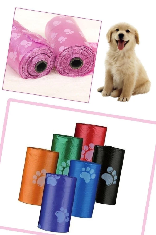 Evcil Hayvanlar Için Pati Desenli Kedi Köpek Kaka Poşeti Torbası 4 Adet Toplam 60 Adet - 5