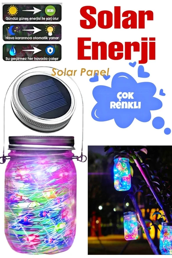 Solar Güneş Enerjili RGB Gökkuşağı Cam Kavanoz Peri Led Su Geçirmez Solar Bahçe Aydınlatması