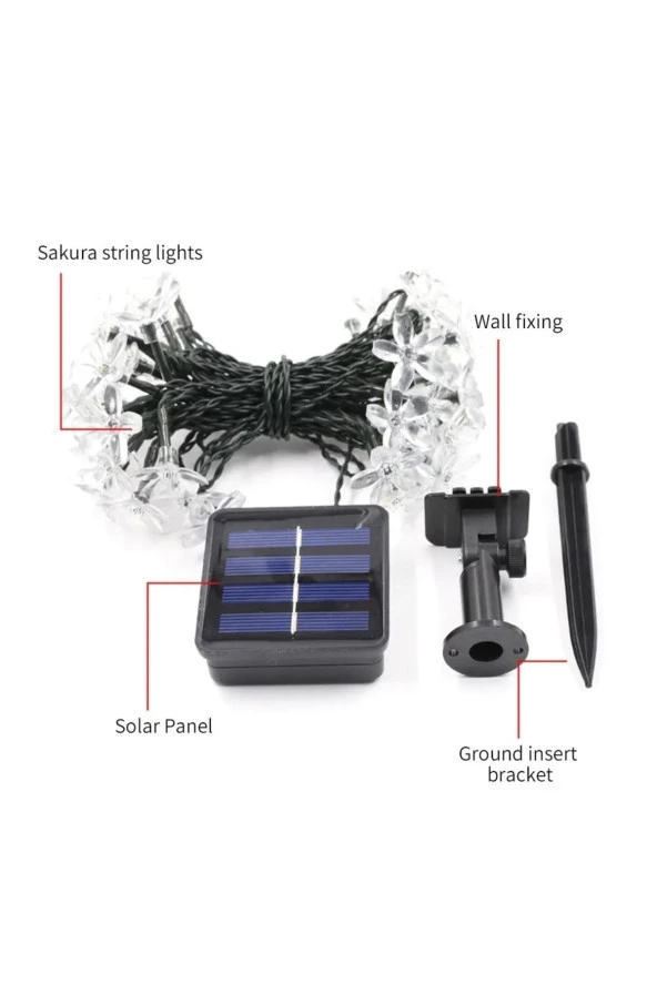 Rgb Solar Güneş Enerjili 30 Led Kiraz Çiçeği Su Geçirmez Solar Işık Zinciri Sensörlü Duvar Lambası - 4