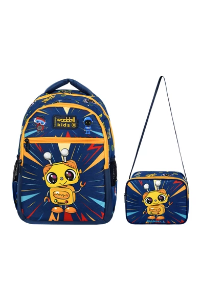 Waddell Robot Desenli İlkokul Çantası Beslenme Çantalı 24309 - 2