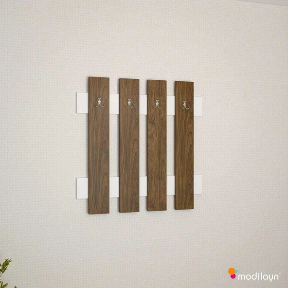 Modilayn FULYA Duvar Elbise Askılık, Banyo, Mutfak, Ofis, Kapı Arkası Askılık, Ceviz Beyaz - 2