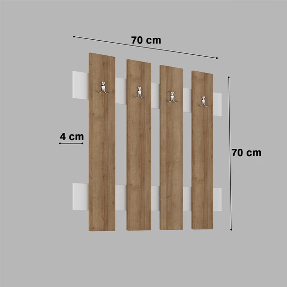 Modilayn FULYA Duvar Elbise Askılık, Banyo, Mutfak, Ofis, Kapı Arkası Askılık, Meşe Beyaz - 4