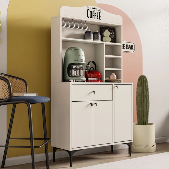 Mezza 5220 SIESTA 90 CM KAHVE KÖŞESİ ÇOK AMAÇLI DOLAP 3 KAPAKLI 1 ÇEKMECELİ KİLER MUTFAK DOLABI BEYAZ - 4