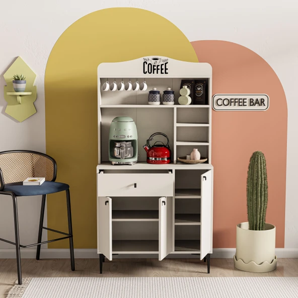 Mezza 5220 SIESTA 90 CM KAHVE KÖŞESİ ÇOK AMAÇLI DOLAP 3 KAPAKLI 1 ÇEKMECELİ KİLER MUTFAK DOLABI BEYAZ - 5