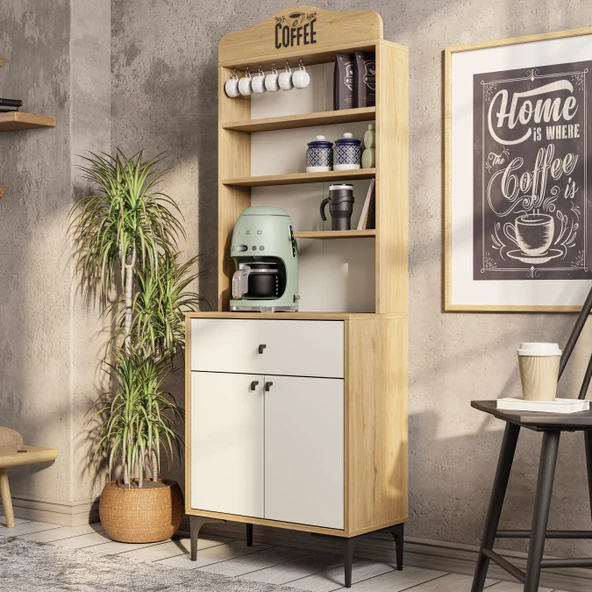 Mezza 5204 SIESTA 69CM KAHVE KÖŞESİ ÇOK AMAÇLI DOLAP 2 KAPAKLI 1 ÇEKMECELİ KİLER MUTFAK DOLABI SEPET-BEYAZ