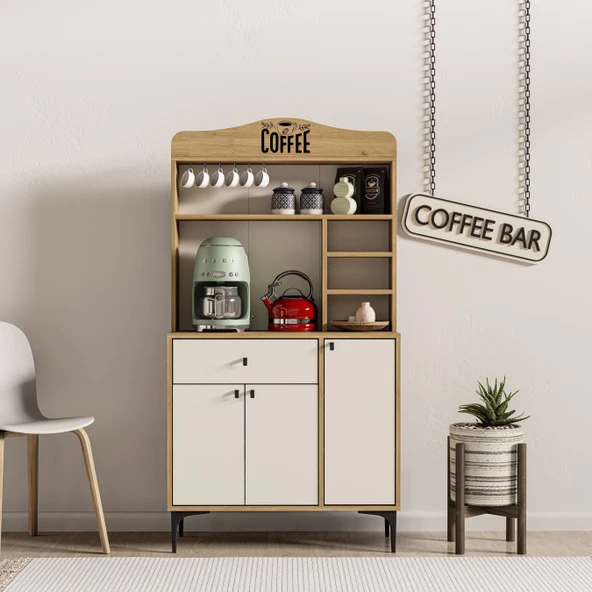 Mezza 5224 SIESTA 90CM KAHVE KÖŞESİ ÇOK AMAÇLI DOLAP 3 KAPAKLI 1 ÇEKMECELİ KİLER MUTFAK DOLABI SEPET-BEYAZ - 3