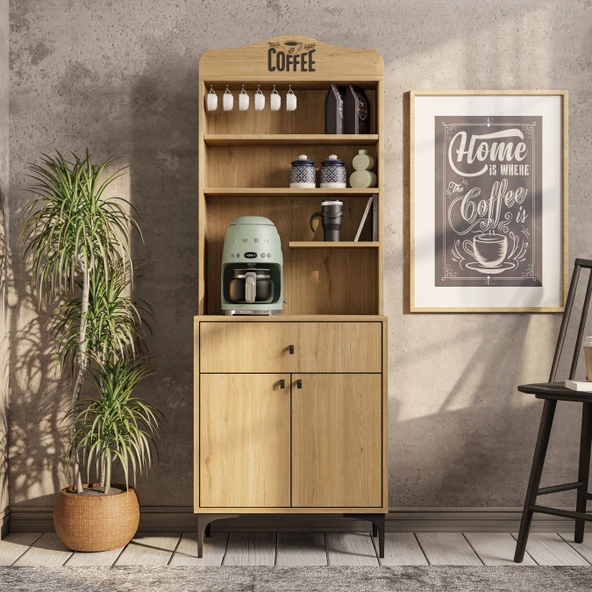 Mezza 5202 SIESTA 69 CM KAHVE KÖŞESİ ÇOK AMAÇLI DOLAP 2 KAPAKLI 1 ÇEKMECELİ KİLER MUTFAK DOLABI SEPET - 3