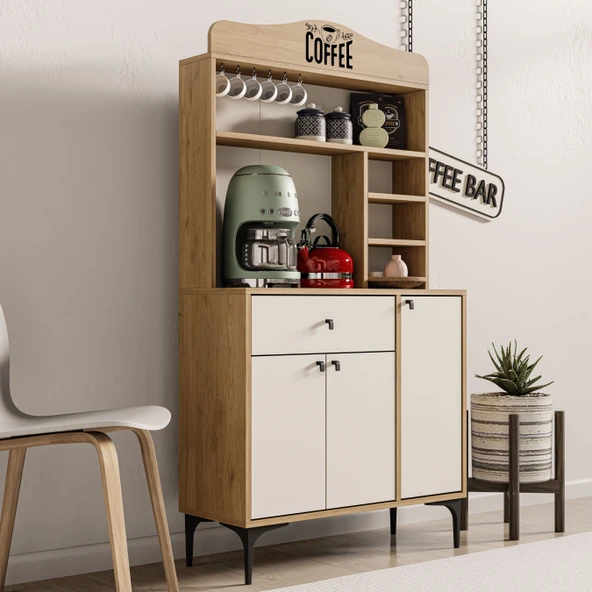 Mezza 5224 SIESTA 90CM KAHVE KÖŞESİ ÇOK AMAÇLI DOLAP 3 KAPAKLI 1 ÇEKMECELİ KİLER MUTFAK DOLABI SEPET-BEYAZ - 4