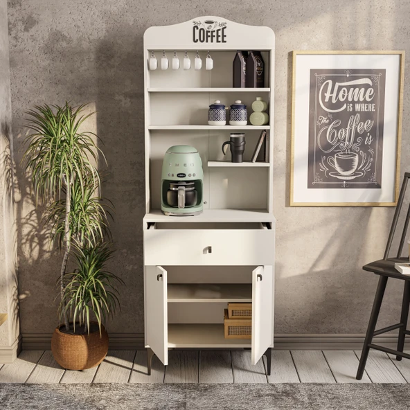 Mezza 5200 SIESTA 69 CM KAHVE KÖŞESİ ÇOK AMAÇLI DOLAP 2 KAPAKLI 1 ÇEKMECELİ KİLER MUTFAK DOLABI BEYAZ - 5