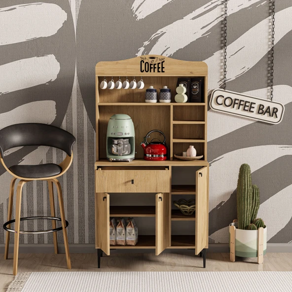 Mezza 5222 SIESTA 90 CM KAHVE KÖŞESİ ÇOK AMAÇLI DOLAP 3 KAPAKLI 1 ÇEKMECELİ KİLER MUTFAK DOLABI SEPET - 5