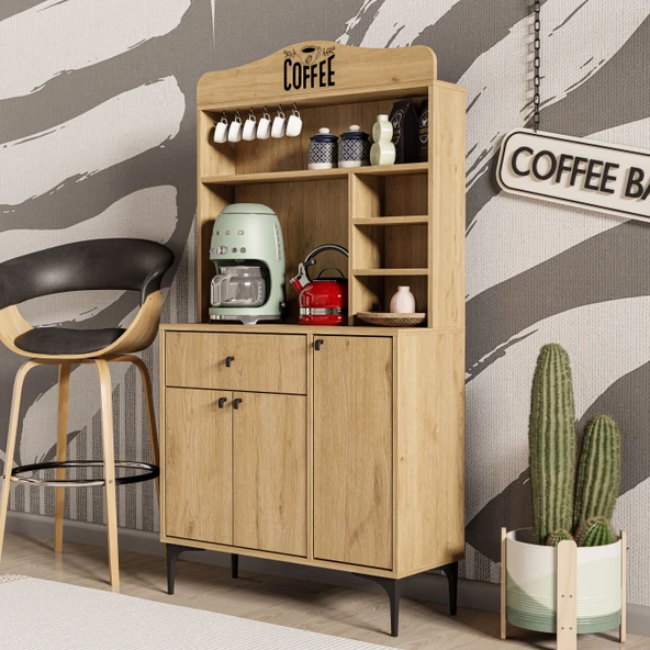 Mezza 5222 SIESTA 90 CM KAHVE KÖŞESİ ÇOK AMAÇLI DOLAP 3 KAPAKLI 1 ÇEKMECELİ KİLER MUTFAK DOLABI SEPET