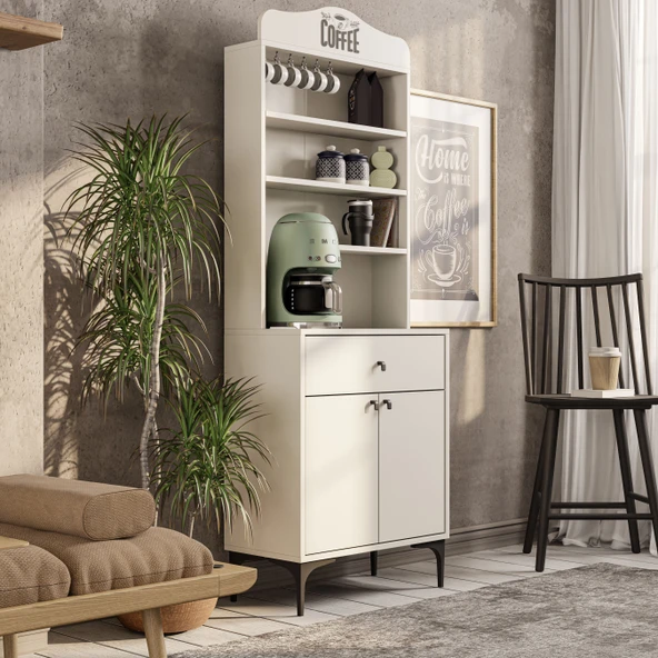Mezza 5200 SIESTA 69 CM KAHVE KÖŞESİ ÇOK AMAÇLI DOLAP 2 KAPAKLI 1 ÇEKMECELİ KİLER MUTFAK DOLABI BEYAZ - 4