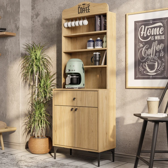 Mezza 5202 SIESTA 69 CM KAHVE KÖŞESİ ÇOK AMAÇLI DOLAP 2 KAPAKLI 1 ÇEKMECELİ KİLER MUTFAK DOLABI SEPET