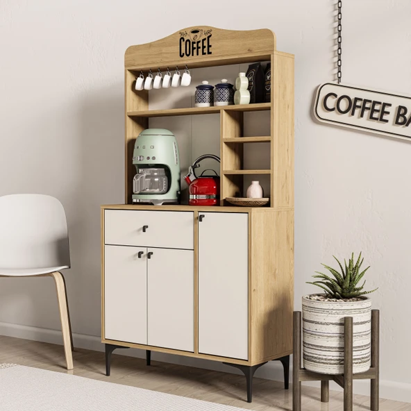 Mezza 5224 SIESTA 90CM KAHVE KÖŞESİ ÇOK AMAÇLI DOLAP 3 KAPAKLI 1 ÇEKMECELİ KİLER MUTFAK DOLABI SEPET-BEYAZ