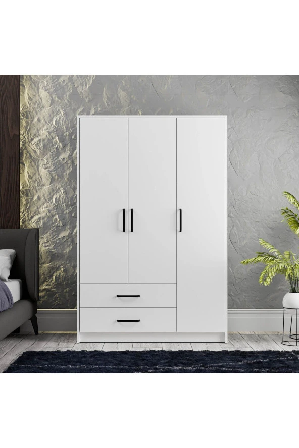 Mezza 3514 WIEN 3 KAPILI DOLAP 2 ÇEKMECELİ 4 RAFLI 1 ASKILI GARDIROP BEYAZ - 2