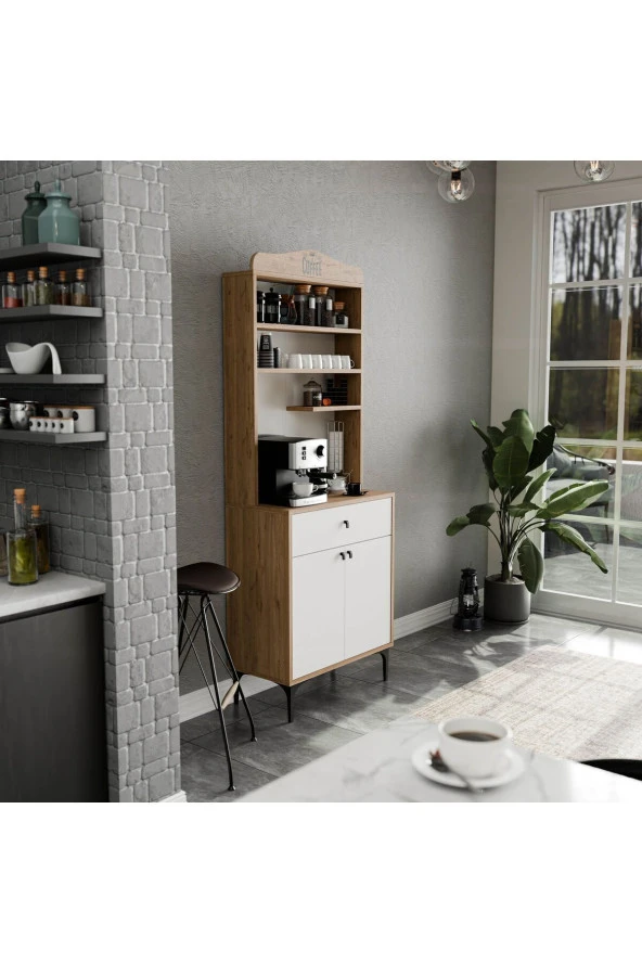 Mezza 5204 SIESTA 69CM KAHVE KÖŞESİ ÇOK AMAÇLI DOLAP 2 KAPAKLI 1 ÇEKMECELİ KİLER MUTFAK DOLABI SEPET-BEYAZ - 3