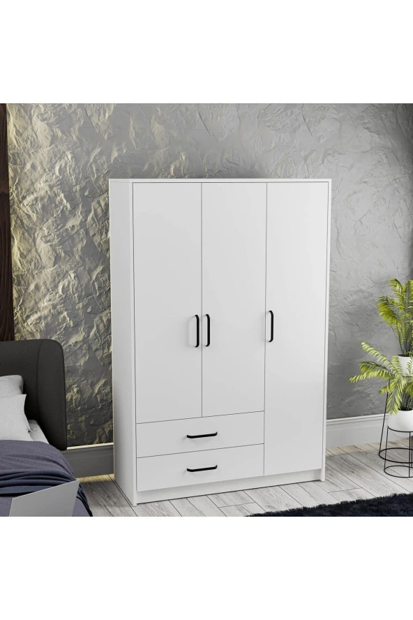 Mezza 3514 WIEN 3 KAPILI DOLAP 2 ÇEKMECELİ 4 RAFLI 1 ASKILI GARDIROP BEYAZ - 3