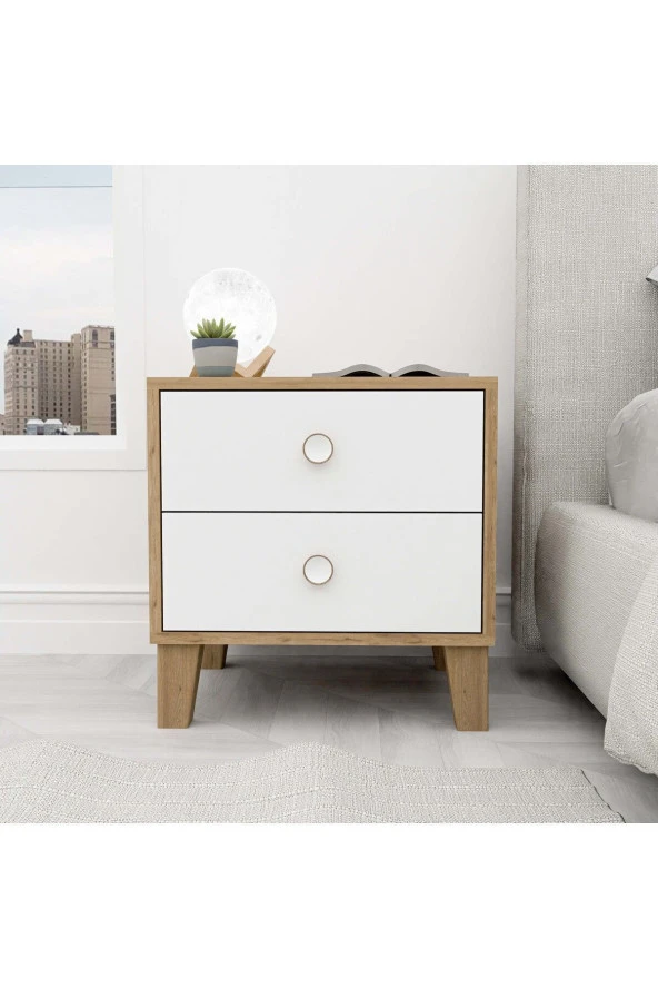 Mezza 3690 LISA 2 ÇEKMECELİ AYAKLI KOMODİN SEPET-BEYAZ - 2