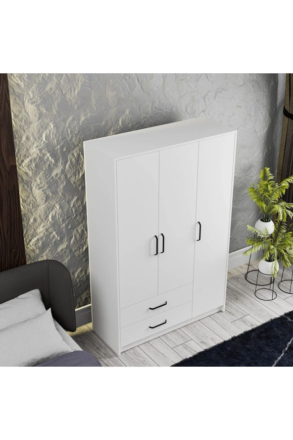 Mezza 3514 WIEN 3 KAPILI DOLAP 2 ÇEKMECELİ 4 RAFLI 1 ASKILI GARDIROP BEYAZ - 4