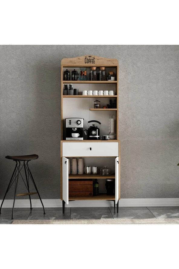 Mezza 5204 SIESTA 69CM KAHVE KÖŞESİ ÇOK AMAÇLI DOLAP 2 KAPAKLI 1 ÇEKMECELİ KİLER MUTFAK DOLABI SEPET-BEYAZ - 5